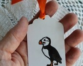 Puffin Gift Tags, Hand Stamped, Set of Six from Original Hand Carved Stamp