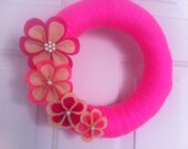Yarn Wreath with Beautiful Felt Flowers-Door Decoration-10 IN WREATH-Ready to Ship