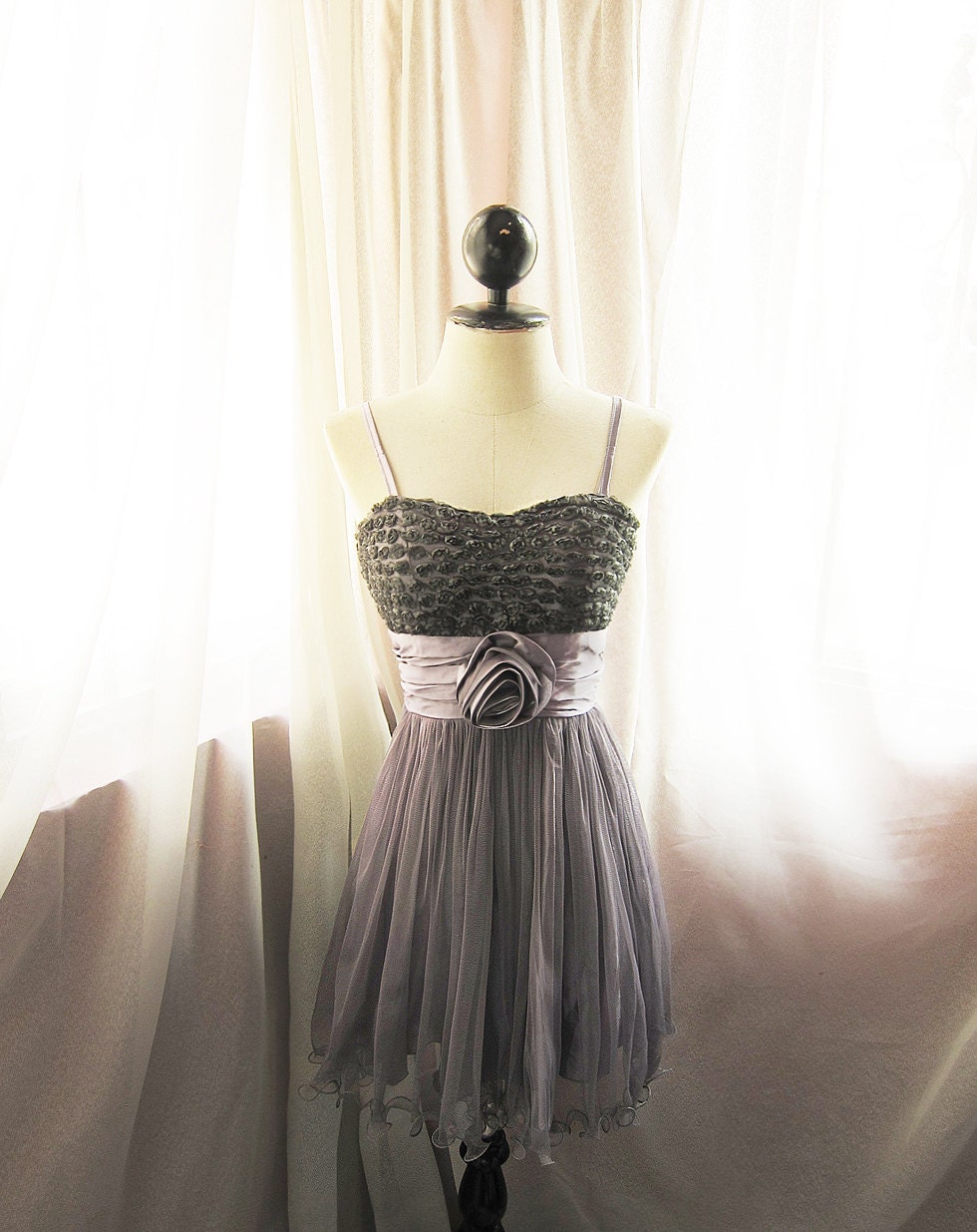 Marie Antoinette Romantic Mauve Gray Roses Dreamy Autumn Ethereal Angel Whimsical Taupe Rosette Ballerina Mini Tulle Dress