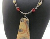 Spring Sale-20% off- Crazy Lace Agate Pendant Bead With Carnelian, Aragonite and Sterling Silver Chain Three Strand Necklace