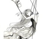 Giclee Print, "Manipulate,"  2012 Word.A.Day.Illustration print, marionette girl