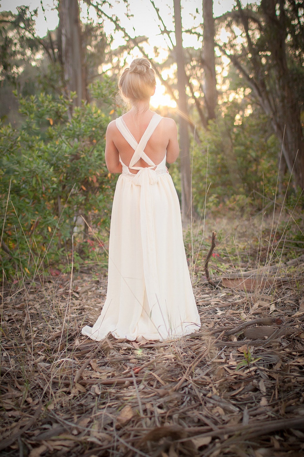 Bohemian Tie Back Chiffon Wedding Dress-Tullin
