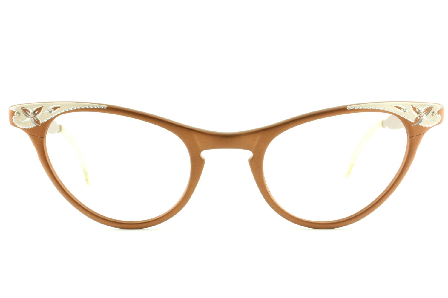 Vintage deadstock 1950's Art Craft cat eye eyeglasses frames in copper colored aluminum with Bausch & Lomb temples  - FREE DOMESTIC SHIPPING