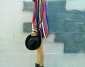Groovy STRIPE bold vertical striped oxford. 1970s FUNKY vibrant colorful stripe blouse.