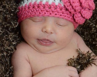 Crochet Baby Beanie, Baby Hat, Hat with Flower, MADE TO ORDER, Newborn to 24 Months
