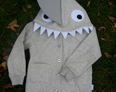 Organic Cotton Gray Shark Hoodie  - size 18-24 months