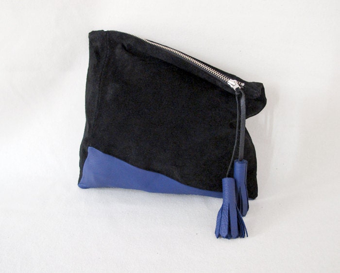 Cubist Leather Clutch - Electric Black