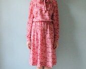 pink floral secretary dress with ascot tie 1970s vintage small medium