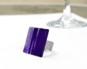 Statement cocktail ring blue cobalt silver enamel square adjustable OOAK by Alery