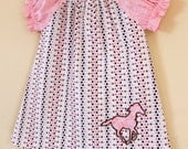 Baby Peasant Dress Pink horse on polka dots Size 6 to 9 months