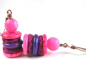 purple and pink crochet gem beads earrings with copper