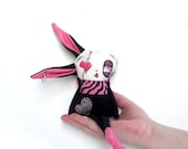 Art Doll Stuffed Plushie Soft Sculpture The Original Handmade Hand Painted Miniature Oddling Electra the Zombie Bunny