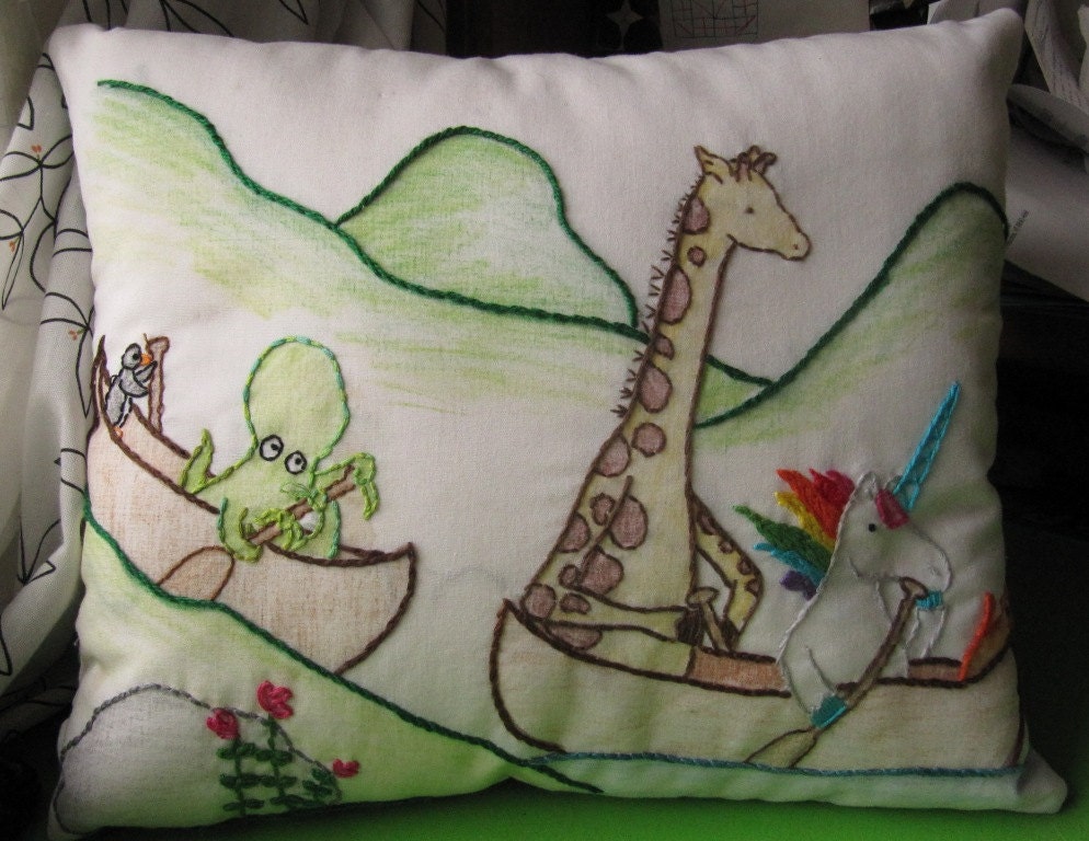 Animals Canoing Embroidery Pattern or Coloring Page