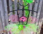 Children's Pink and Green Fairy Butterfly Tutu Wings Crown Package