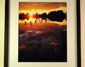 8x10 Sunset on Surprise Lake- Fine Art Photography, Red, Orange, Yellow, Reflection, Beauty, Fall