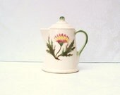 Sugar Dispenser, Ceramic Teapot, Sugar Shaker, Container, Thistle / Retro Kitchenware / Pink / Green