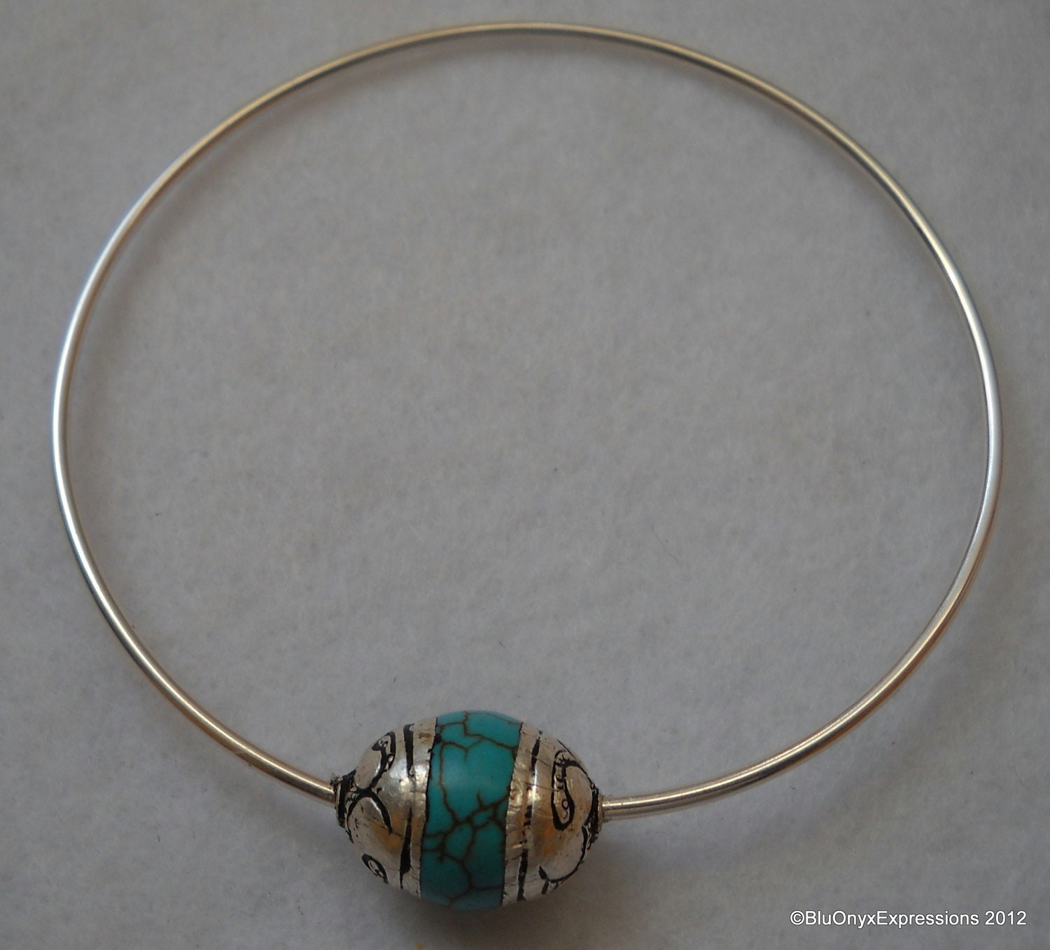 Turquoise and Tibetan Silver Bead Bangle, Jewelry, Bracelet, Bangle, Beaded, Silver, Spring Celebration, Mothers Day, Bridesmaid
