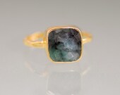 Cushion cut Raw Emerald Ring - Gemstone Ring - Gold Ring - Bezel Ring - May Birthstone Ring - Mother's Day Gift