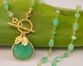 Chrysoprase Necklace - Personalized Necklace - Lariat Necklace -  Wire wrapped Chrysoprase Necklace