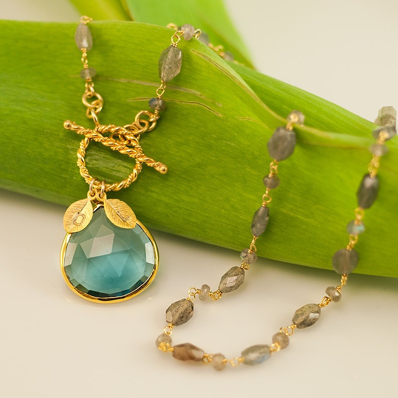 Lariat Necklace - Blue Topaz Personalized Necklace - December Birthstone Necklace -  Wire wrapped Labradorite Necklace