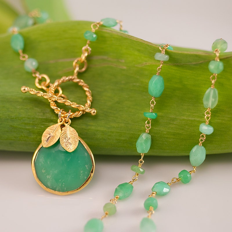 Chrysoprase Necklace - Personalized Necklace - Lariat Necklace -  Wire wrapped Chrysoprase Necklace