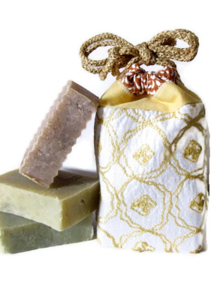 Gift Pack - Choose 3 Handmade Soaps - Upcycled, Recycled, Repurposed Gift Bag and Soap Set - Delicate by Nature