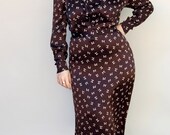 Vintage 1930s Dress - Present Tense - Gorgeous Chocolate Brown Silk Dress with White Bow Accents
