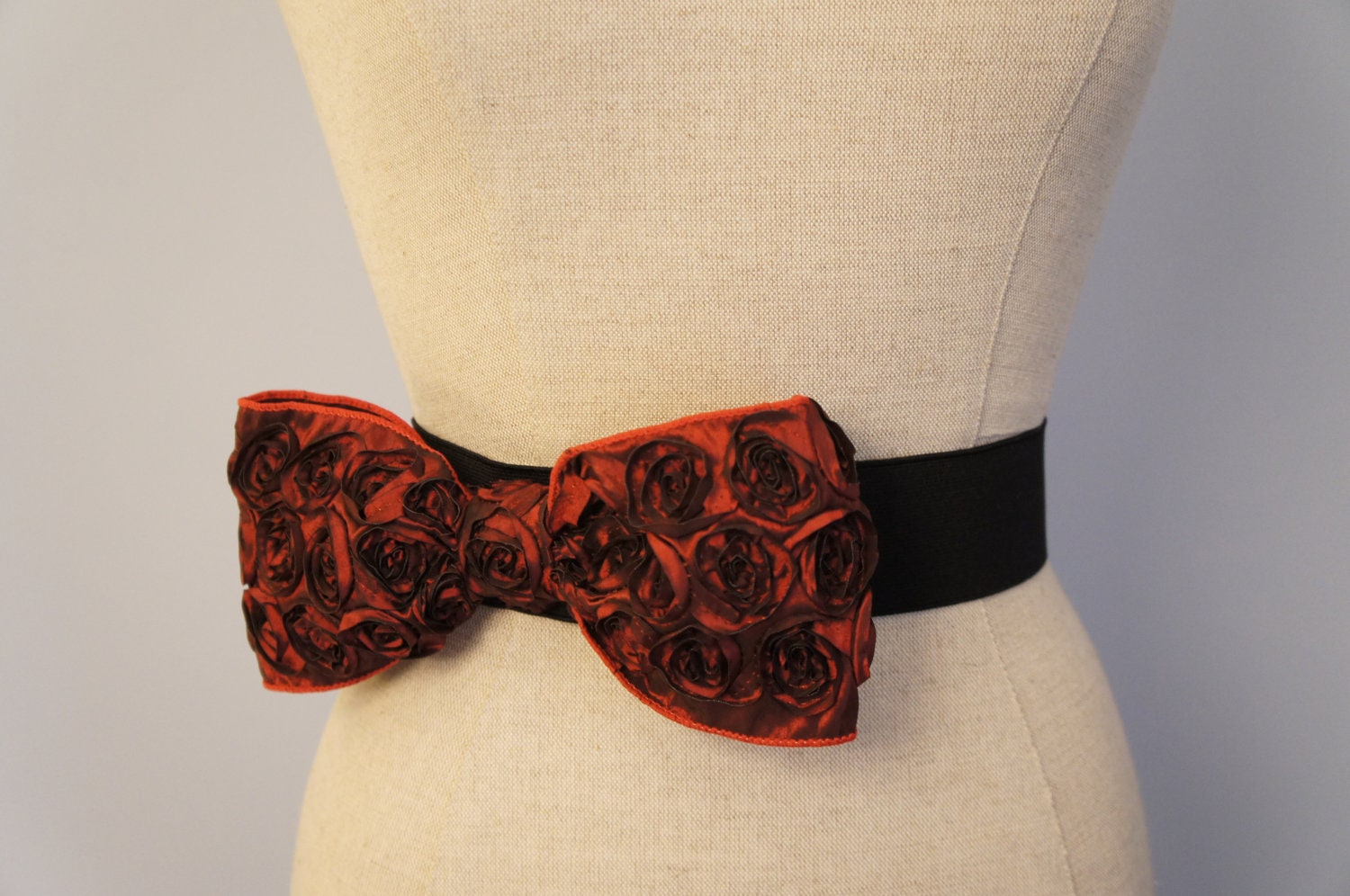 Red Bow Belt - Elastic Waste Belt - Rose Bow Belt - Valentines Day Belt - Dressy Belt - Elastic Black Belt - Big Bow Belt - Lolita Belt