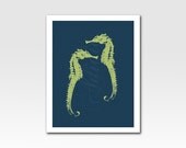Seahorse Print Etched Looking 5 X 7 inch Home Décor Nursery Art Original Design by Adidit Print no. 047