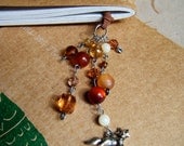 Fox Bookmark Brown Beaded Autumn Leather Book Thong