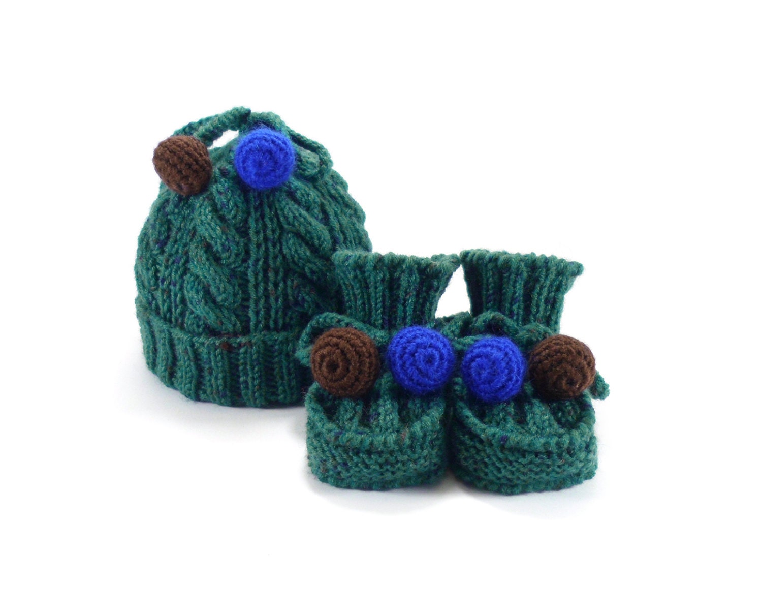 Knitted Baby Hat and Booties - Teal, 3 - 9 month