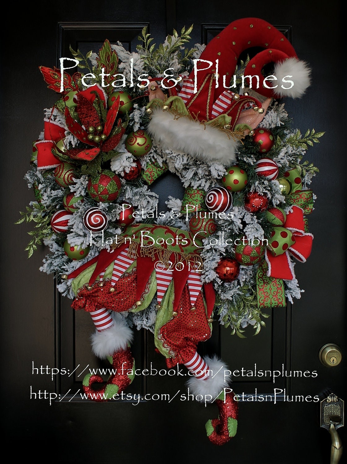 Christmas Wreath-MADE To ORDER-"PaTcHeS the ELf"-(PLEASE See Turn around time/Shipping prior to purchasing) Petals & Plumes Original Design