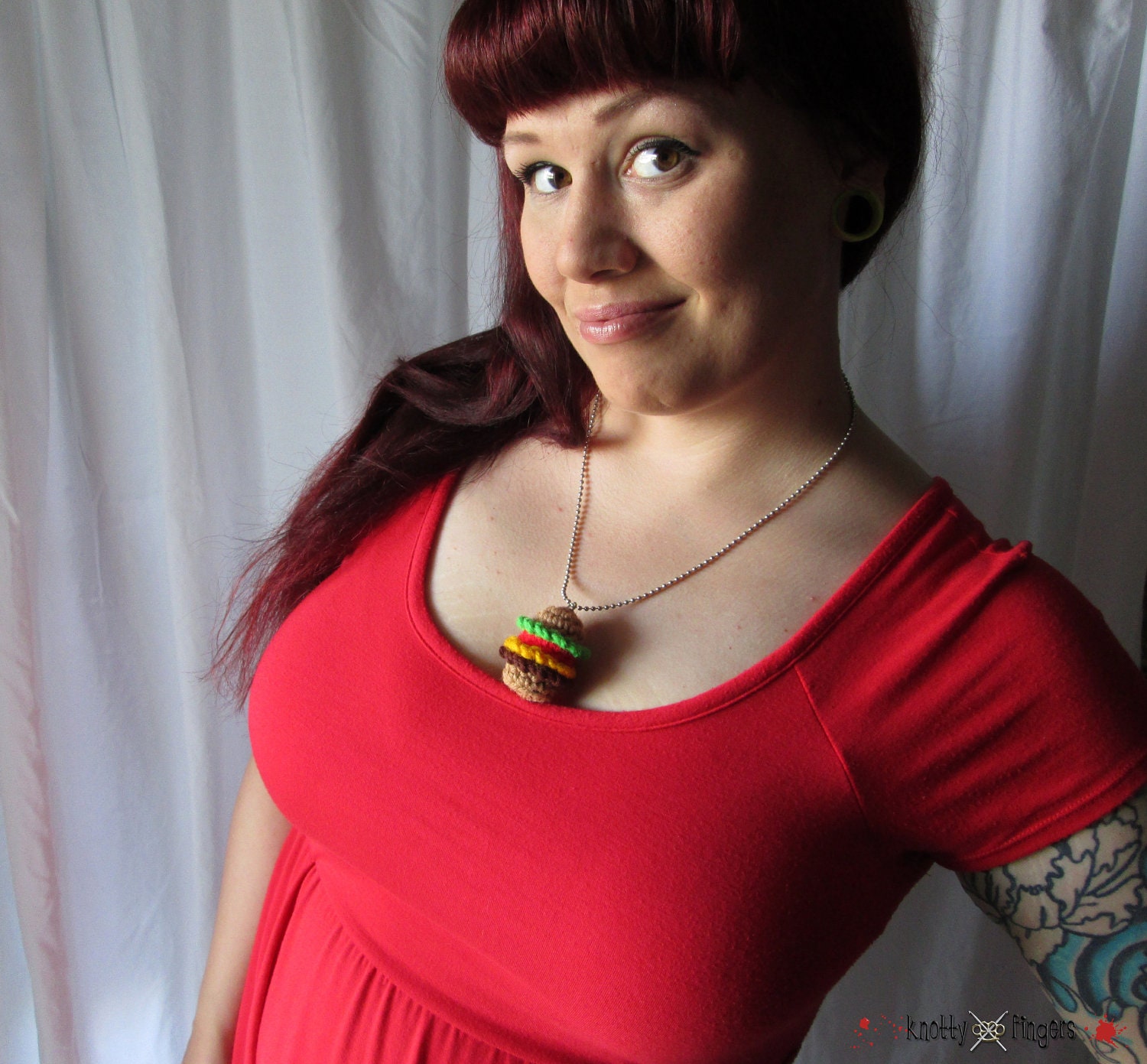 READY TO SHIP - Cheeseburger Necklace 24" Ball Chain Crochet Diy