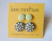 fabric button post earrings, magnolia mint, set of 2