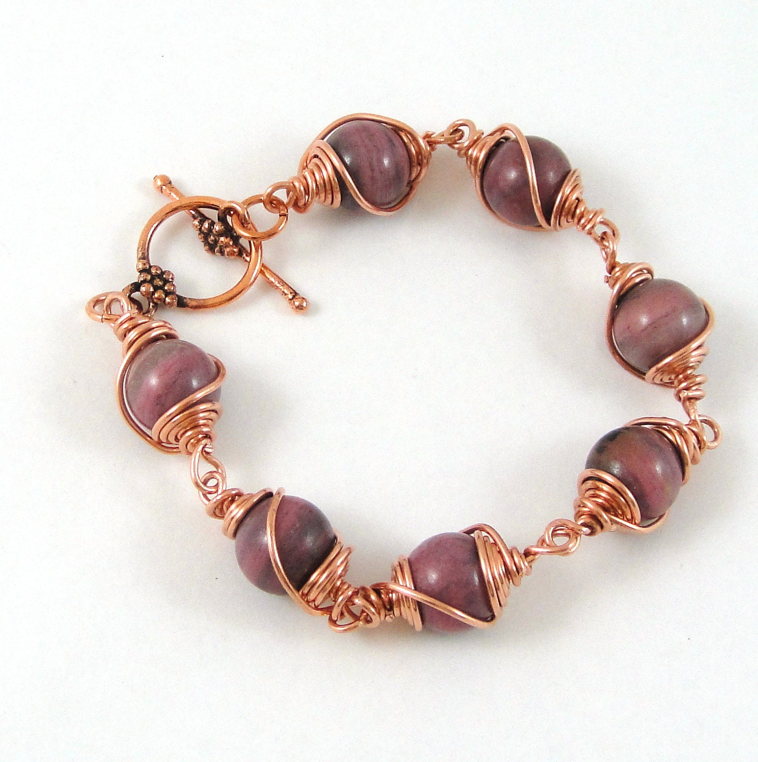 Wire Wrapped Rhodonite Bracelet Gemstone Copper