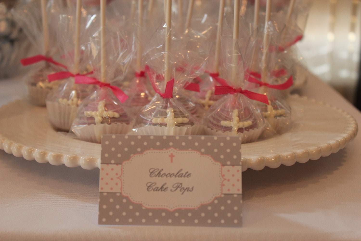 Polka Dot Baptism- Pink and Grey Tent Style Food Labels- Print your own Il_570xn