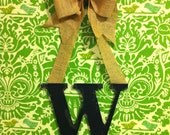 Black Distressed Initial Monogram Wreath Hung With Burlap Bow Great Personalized Gift Under 30