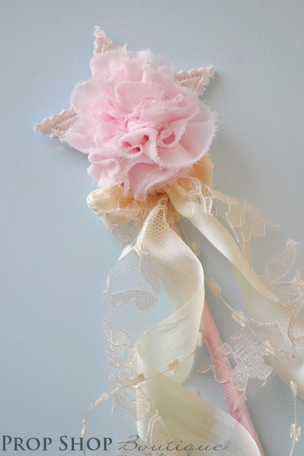 Girls Shabby Chic Rosette Wand, Dress up, Birthday, Special Occasion, Photo Prop