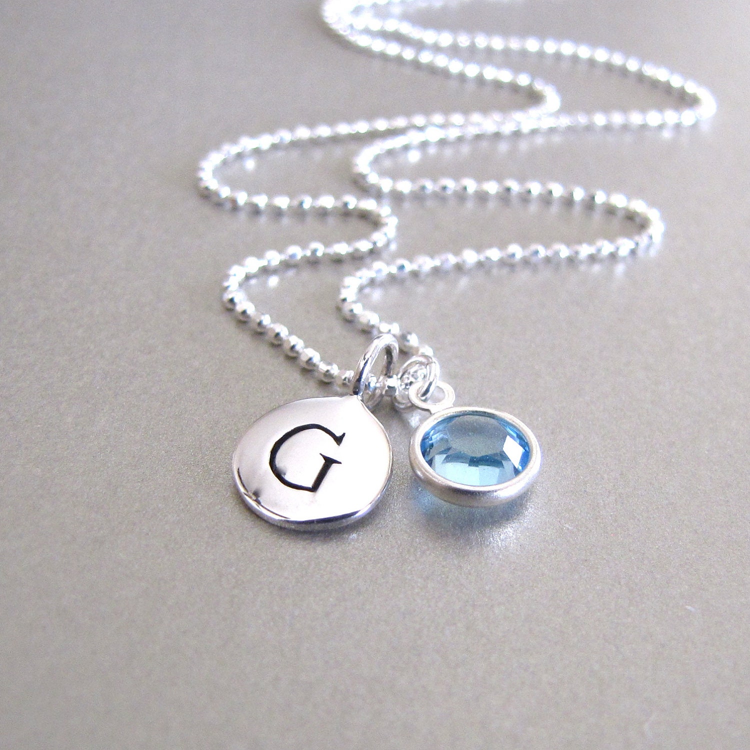 Silver Initial & Birthstone Charm Necklace