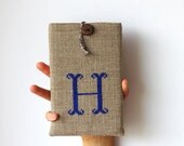Monogrammed  iPad mini case Hand embroidered  Personalized iPad Initial Grey Rustic blue