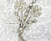 Vintage Antique Brooch / Pin, Flower Cluster Bouquet, Pave Rhinestones, 1920s 1930s Art Deco, Floral Garden, Wedding Bridal Jewelry