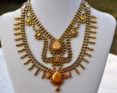 Hand Painted Neon Vintage Rhinestone Statement Necklace- Holiday Gold Ombre