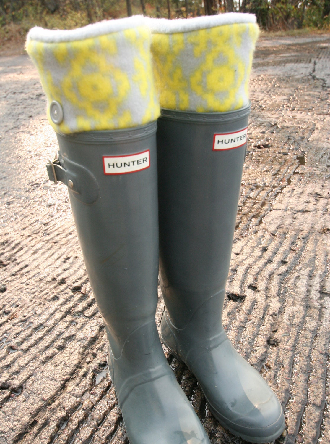 SLUGS Fleece Rain Boot Liners Grey With Neon Tribal Western Cuff, Gifts Under 25, Winter Fashion, Wellington Boot Socks (SM/MED 6-8 Boot)