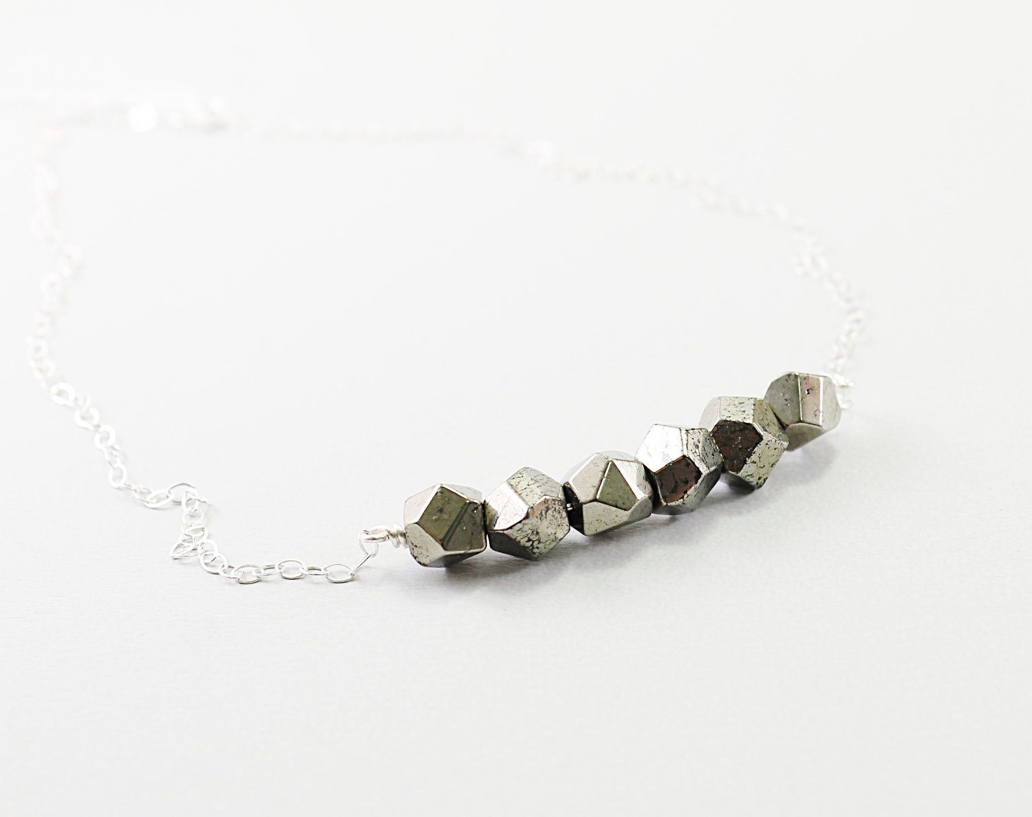 Sterling silver necklace nugget minimal jewelry pyrite short choker natural stone gray