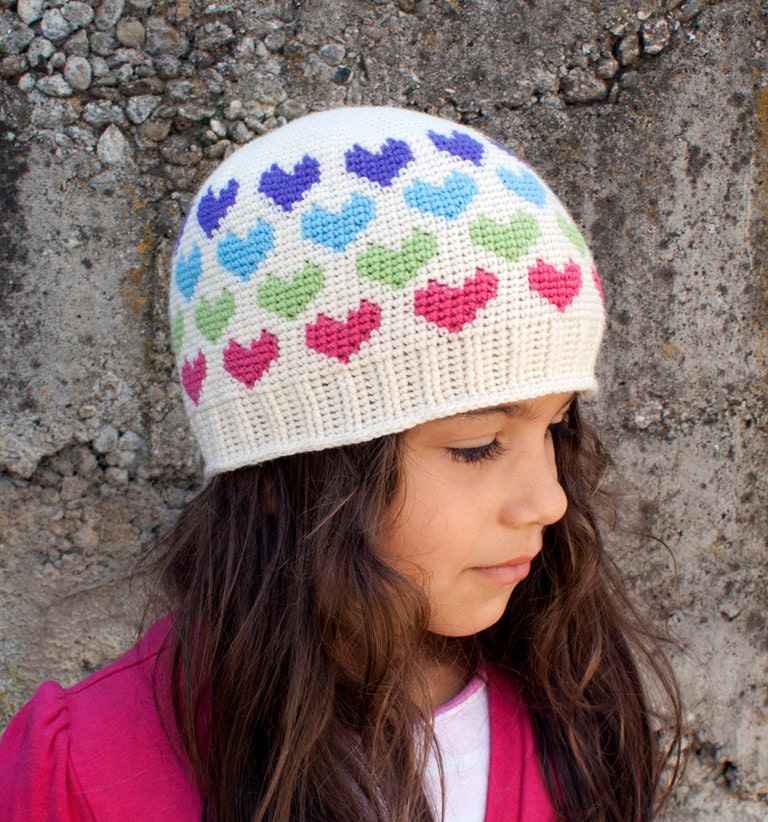 Crochet Pattern-- All Ages Hearts Abound Beanie --Crochet Pattern