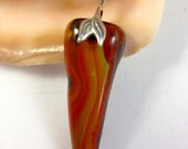 Petrified Glass Pendant Necklace Golden Yellow Siena Brown  Orange Cast Sterling Silver Bail 146