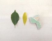 Brooch Bird Eco friendly Green White - Doodle Bird