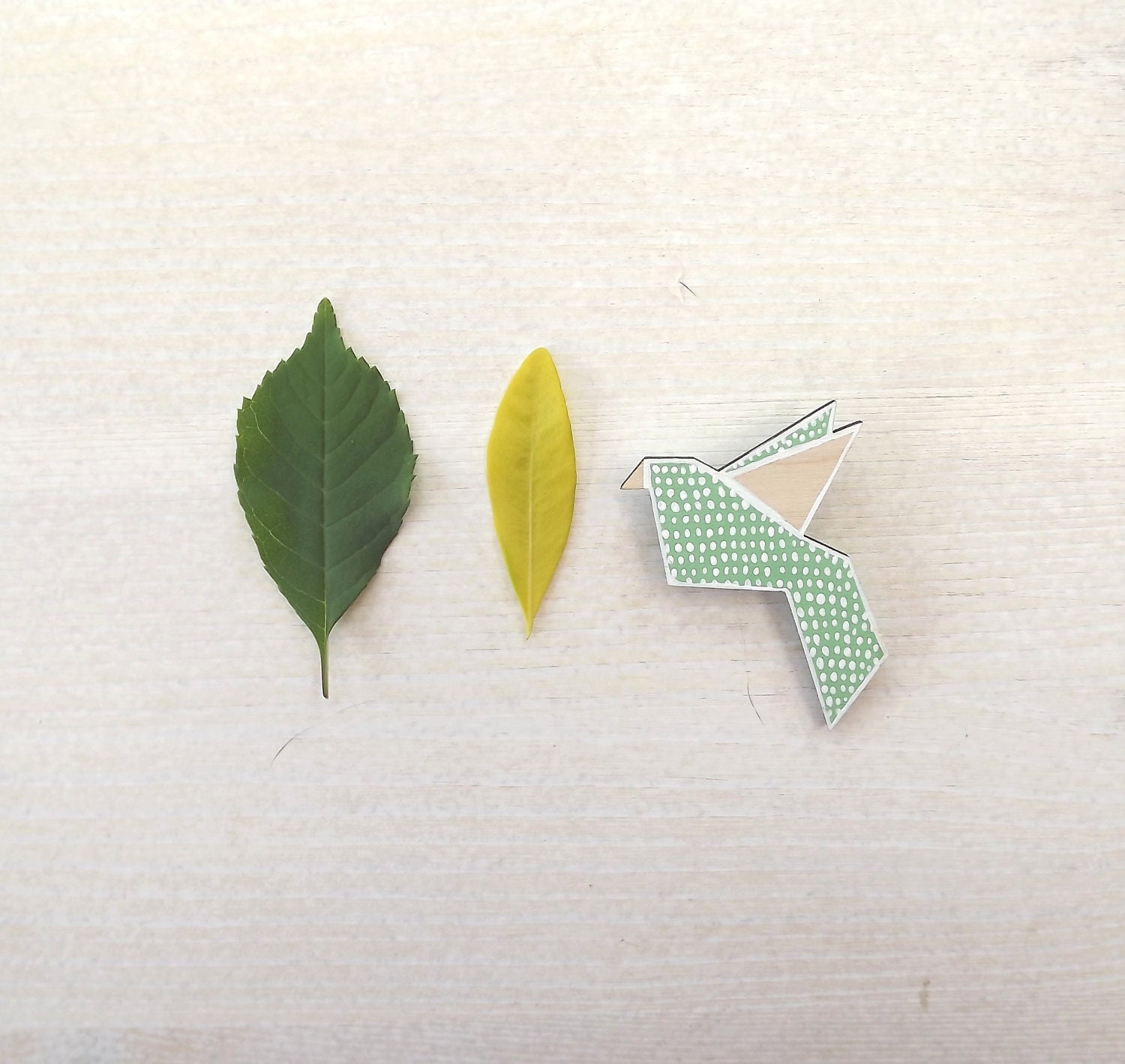 Brooch Bird Eco friendly Green White - Doodle Bird
