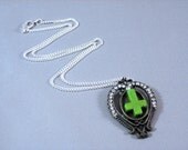 Crystals with tiny Inverted Cross Necklace - Green - Howlite Stone