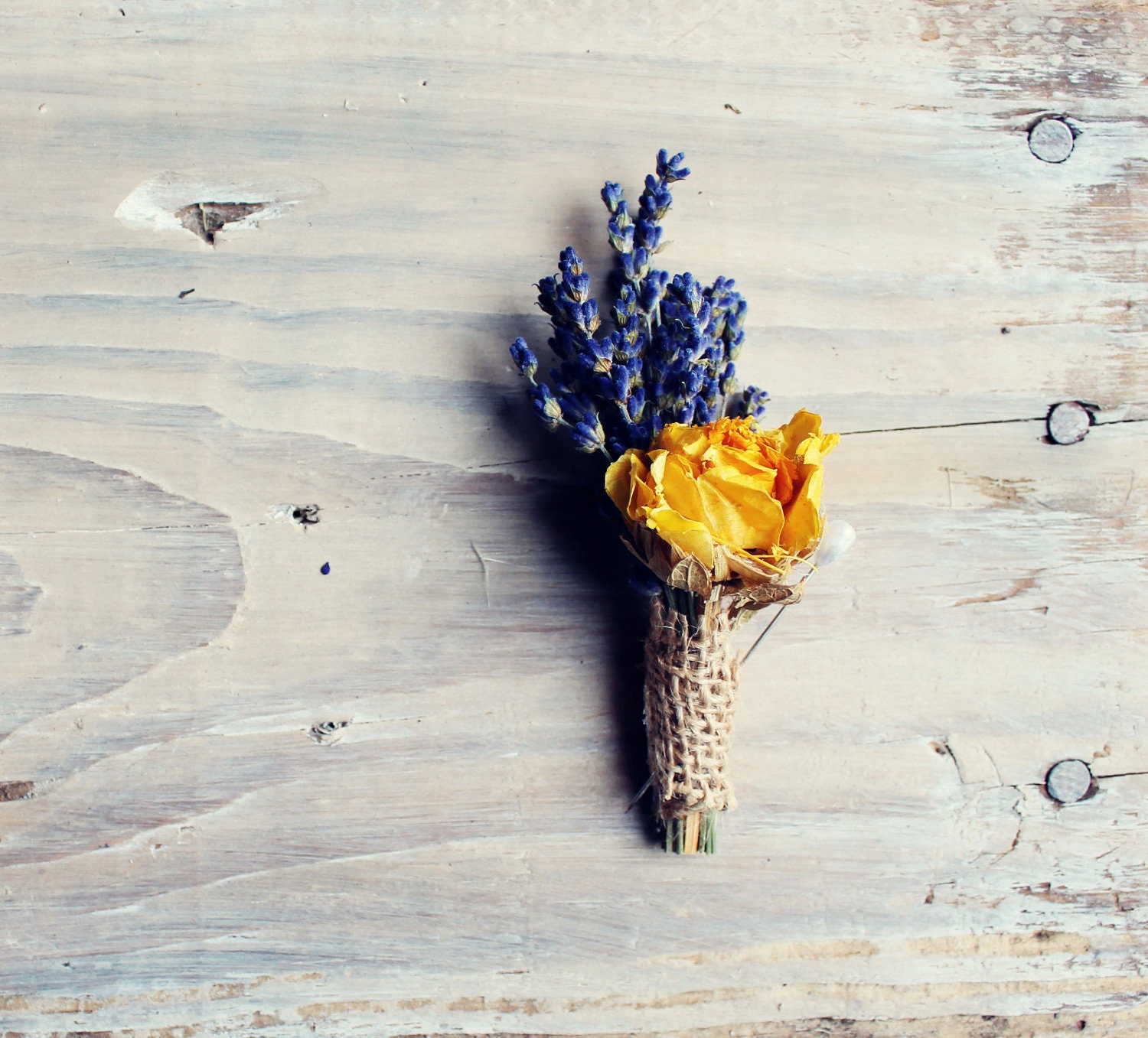 BERTRAND - lavender yellow burlap boutonniere